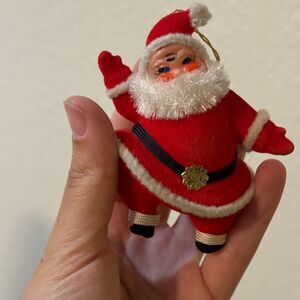 1960s Vintage Jolly Dancing Santa Christmas Tree Ornament Felt Plastic Japan
